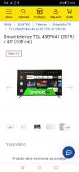 Hlavní foto k inzerátu č. 91338 - Smart tv TCL Android 109cm cena 3299kc