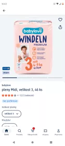 Inzerát č. 141902 - Prodám plenky v.3 značky babylove (Dm)   100Kč.